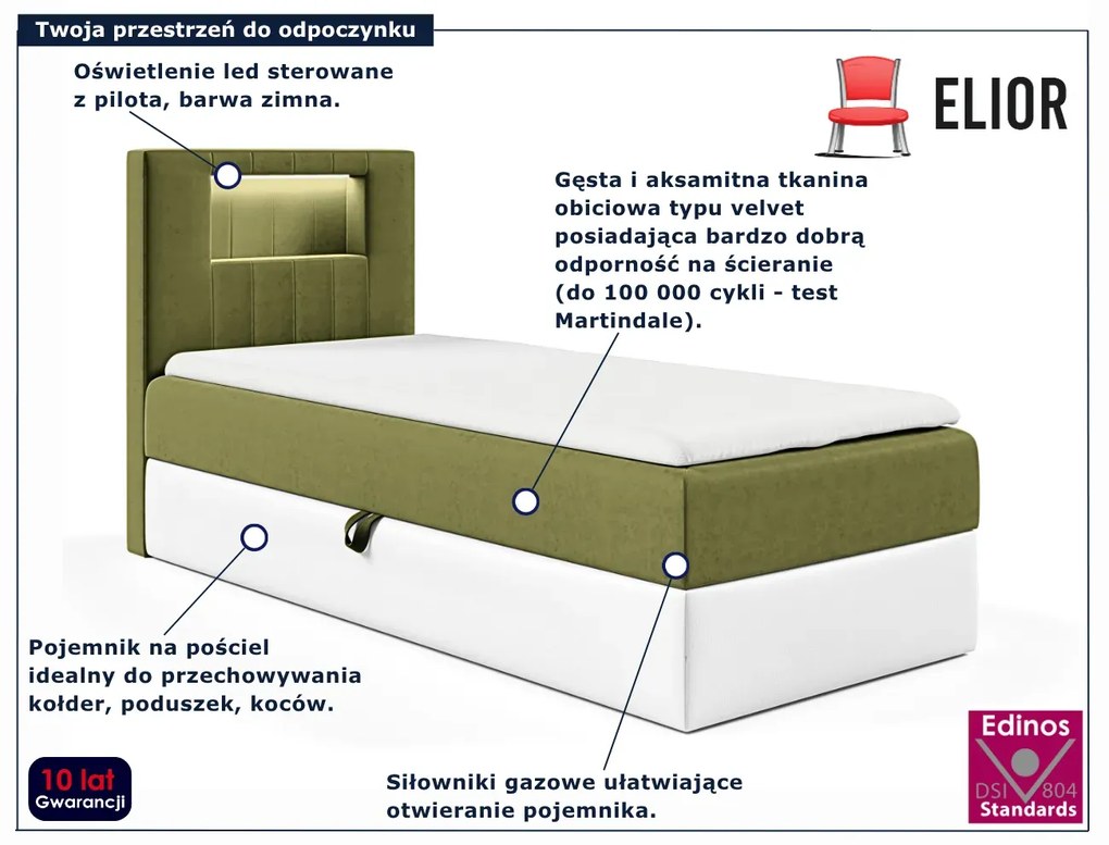 Oliwkowe łóżko pojedyncze z oświetleniem LED 3 rozmiary - Fenarro