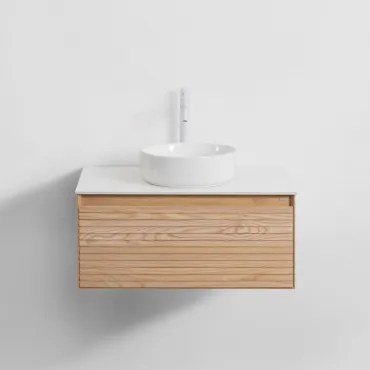 Zestaw Wiszących Mebli Łazienkowych Z Drewna Jesionowego Tedrik Popielaty Brąz & Okrągły - Sklum