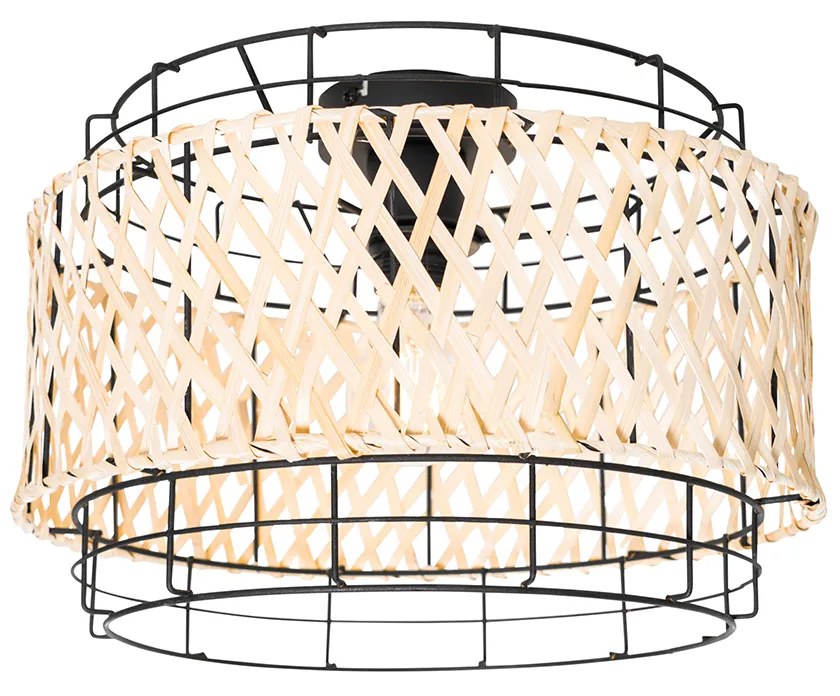 Orientalna lampa sufitowa czarna z bambusową - Irena