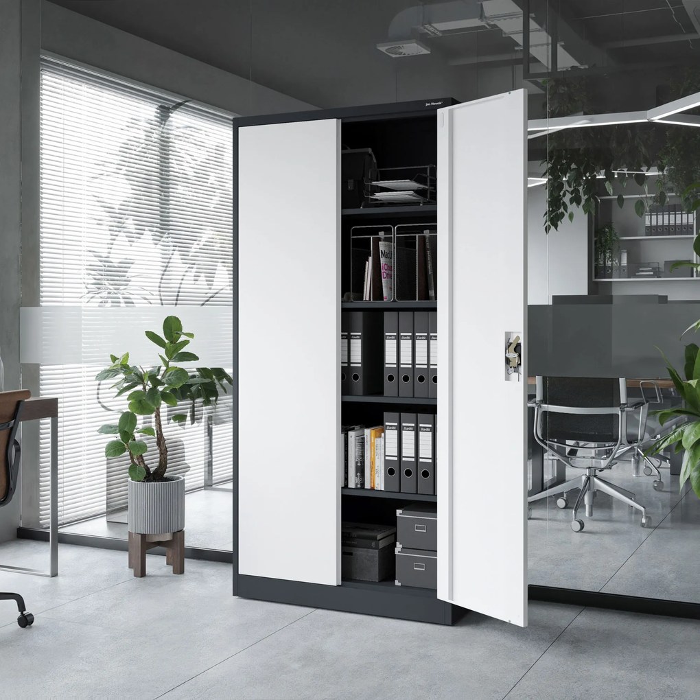 Szafa biurowa na dokumenty antracytowo-biała: JAN, 900 x 1850 x 400 mm