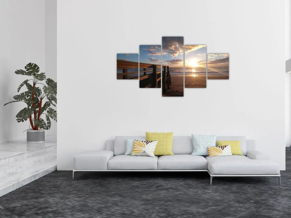 Obraz molo, plaży i morza (125x70 cm)