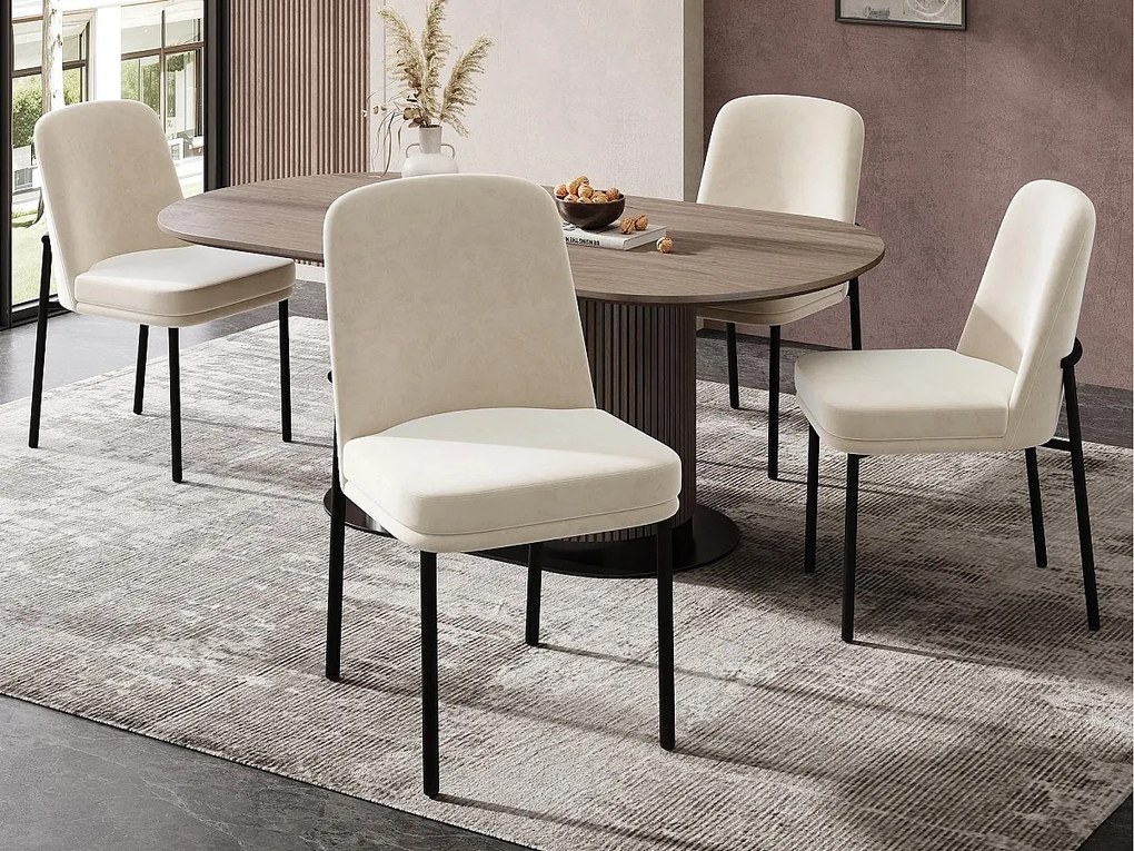 Zestaw 2 krzeseł do jadalni - Wyściełane poduszki siedziska - Nogi metalowe - Tkanina welurowa - Beżowy