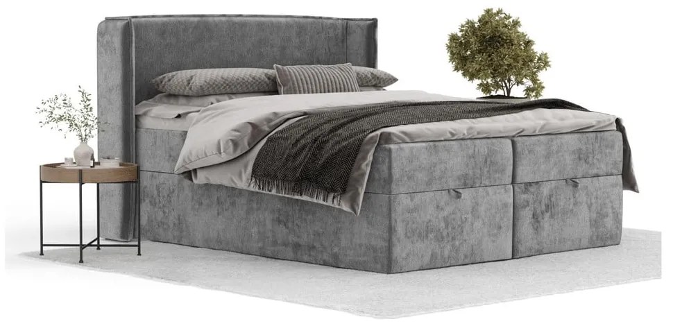 Szare łóżko boxspring ze schowkiem 160x200 cm Passion – Maison de Rêve
