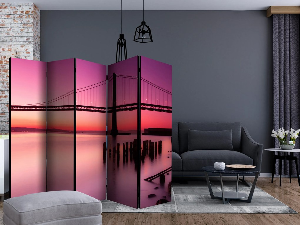 Parawan akustyczny Miasta 225x172 cm 5-częściowy różowy ARTGEIST B