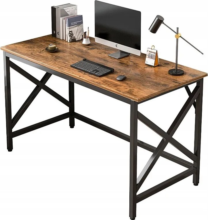 Biurko komputerowe industrialne stolik rustykalny brąz metalowa rama