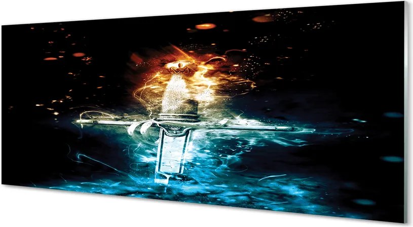 Szklany Panel Magiczny Miecz w Dymie