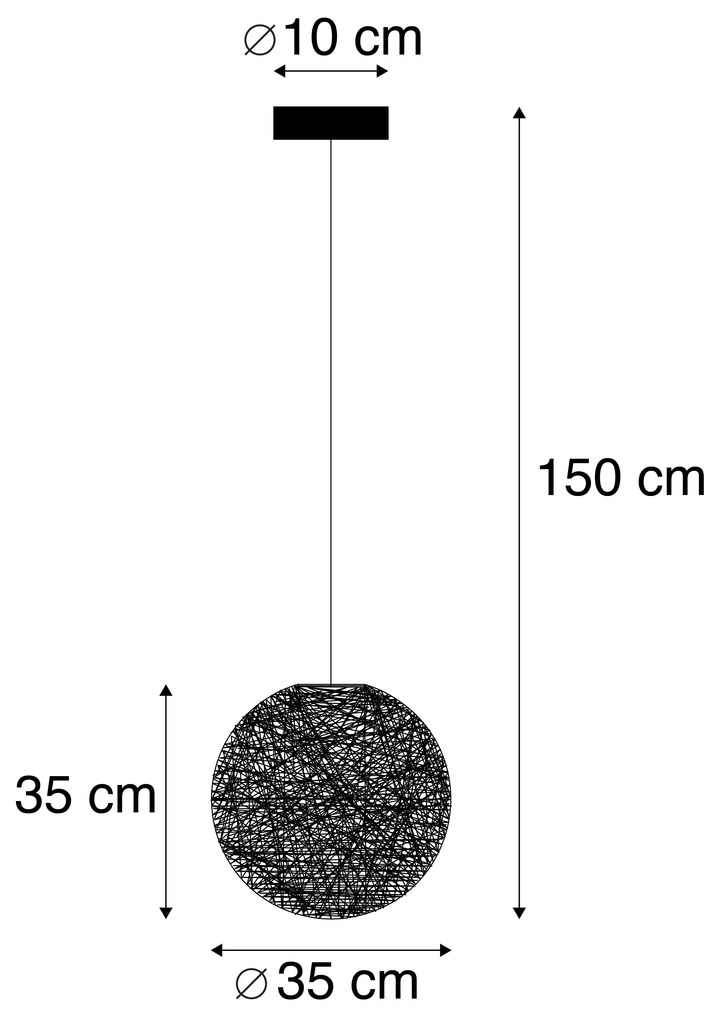 Lampa wisząca czarna 35 cm - Corda Nowoczesny Oswietlenie wewnetrzne
