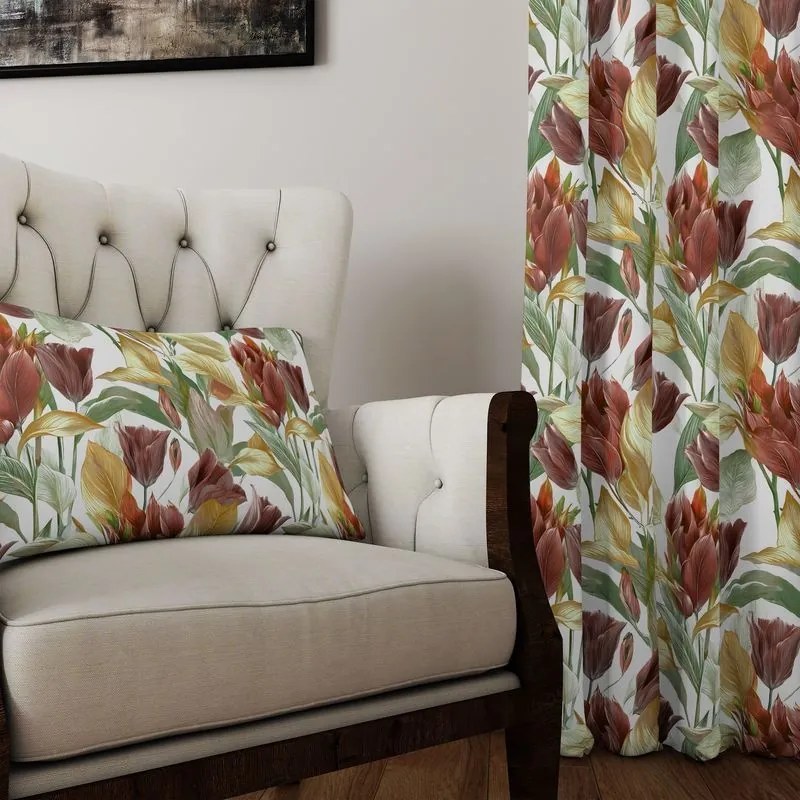 Zasłona dekoracyjna oxford w kwiaty bogaty wzór - szer. 150 cm