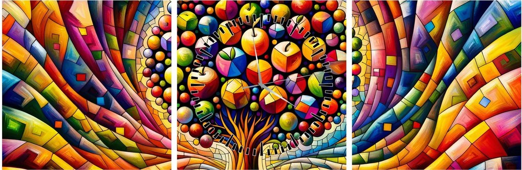Obraz – Kolorowe drzewo z jabłkami (z zegarem) (90x30 cm)