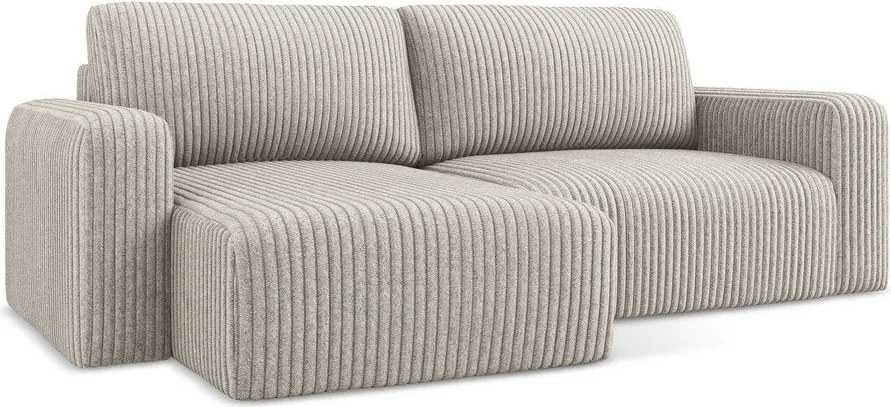 Beżowy sztruksowy rozkładany narożnik ze schowkiem (lewostronny/z szezlongiem) Kona – Makamii