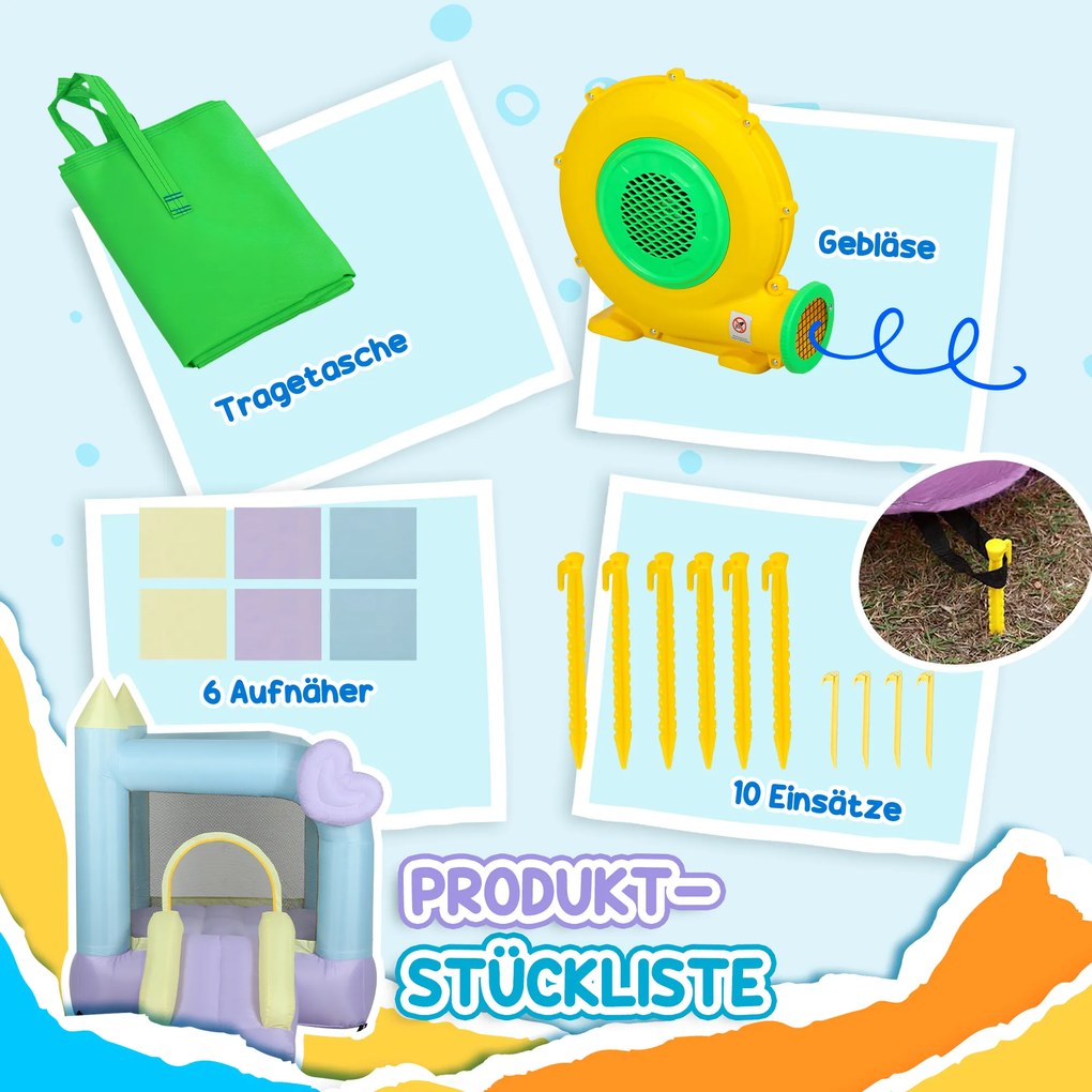 AIYAPLAY Dmuchany zamek ze zjeżdżalniami, siatką ochronną, materiałem Oxford, kotwami gruntowymi, torbą transportową