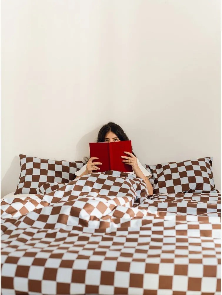 Jasnoniebiesko-brązowa poszwa na kołdrę jednoosobowa z satyny bawełnianej 140x200 cm Plu – noo.ma