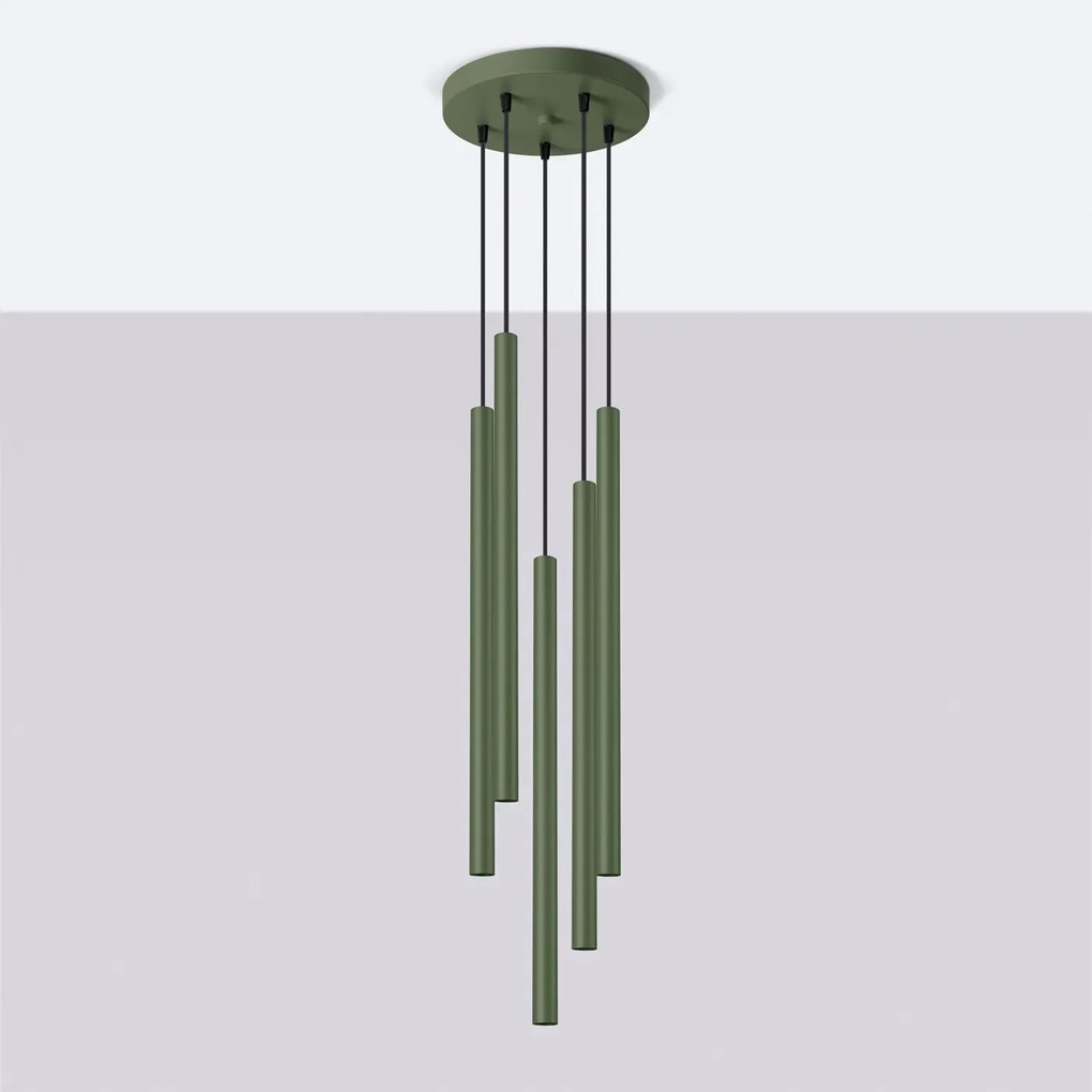 Lampa wisząca PASTELO 5P zielona oliwka SOLLUX LIGHTING