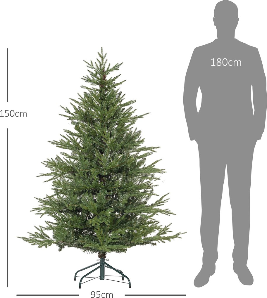 HOMCOM Sztuczna choinka, 150 cm z 1724 gałęziami, metalowa podstawa, Zielona | Aosom PL