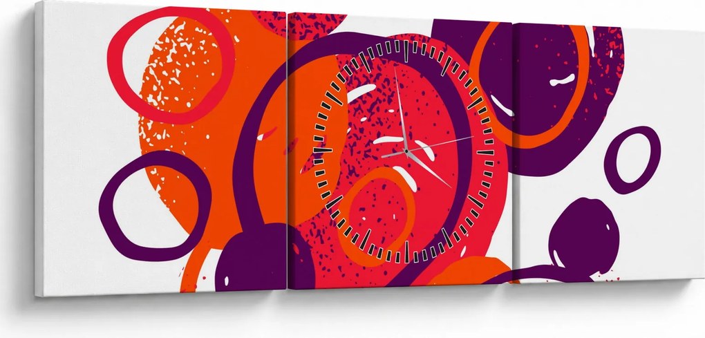 Obraz - Motyw z kółkami w ciepłych kolorach (z zegarem) (90x30 cm)