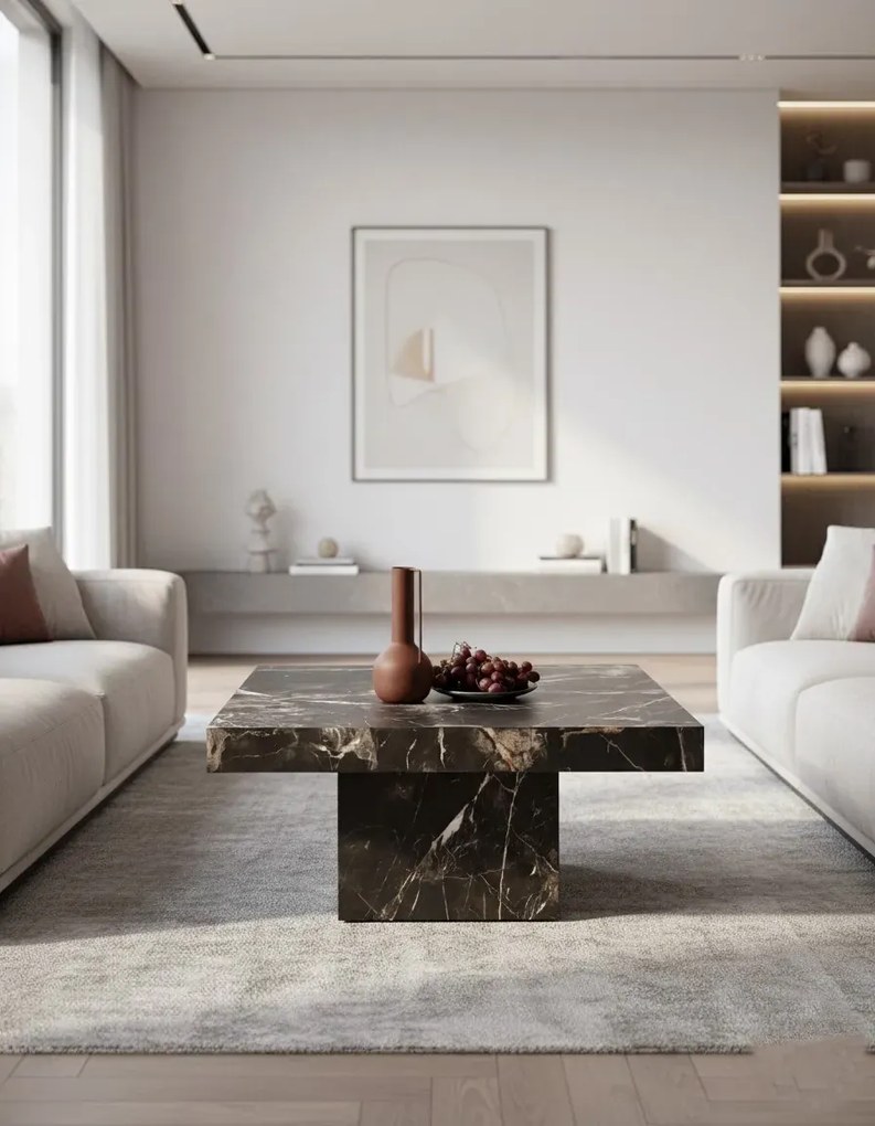 Czarny kwadratowy stolik imitujący marmur E8-P92