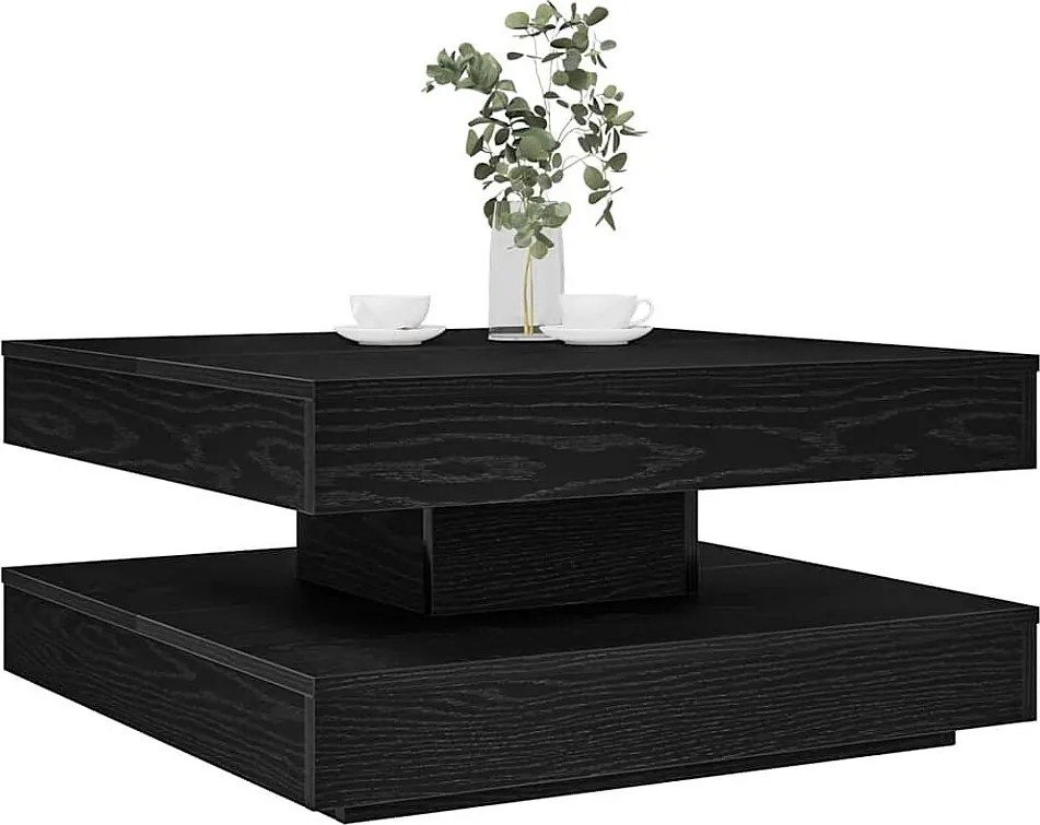 Obracany stolik kawowy 360 stopni czarny 70x70x34,5 cm z przestrzenią do przechowywania