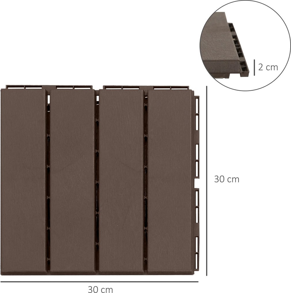 Zestaw 9 płytek podłogowych Outsunny, mechanizm zatrzaskowy, imitacja drewna, kolor brązowy, 30 x 30 x 2 cm (wymiary 1 płytki)