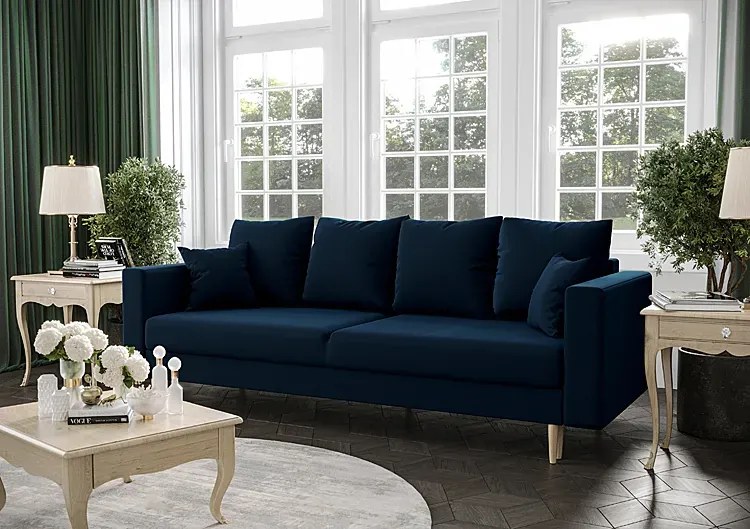 Granatowa sofa rozkładana z pojemnikiem - Adante