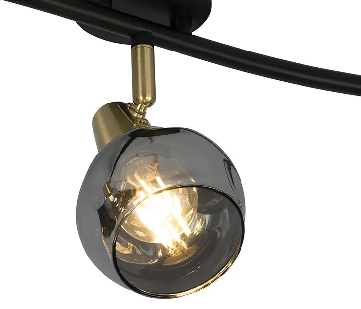 Plafon / Lampy sufitowe art deco złoty przydymione szkło 56cm 3-źródła światła - Vidro ArtDeco Oswietlenie wewnetrzne