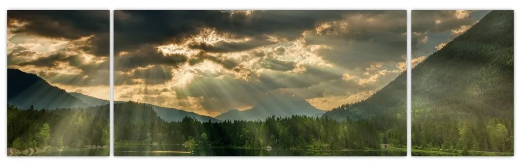 Obraz jeziora, przez które prześwieca słońce (170x50 cm)