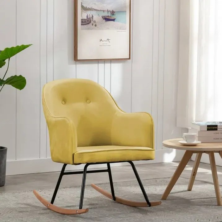 Musztardowy aksamitny fotel bujany N4-H46