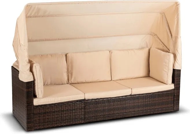 Zestaw Mebli Ogrodowych CALIENTE Modułowy Sofa 2x Fotel Stolik Tarasowy Brązowy/Beżowy Technorattan Nowoczesny