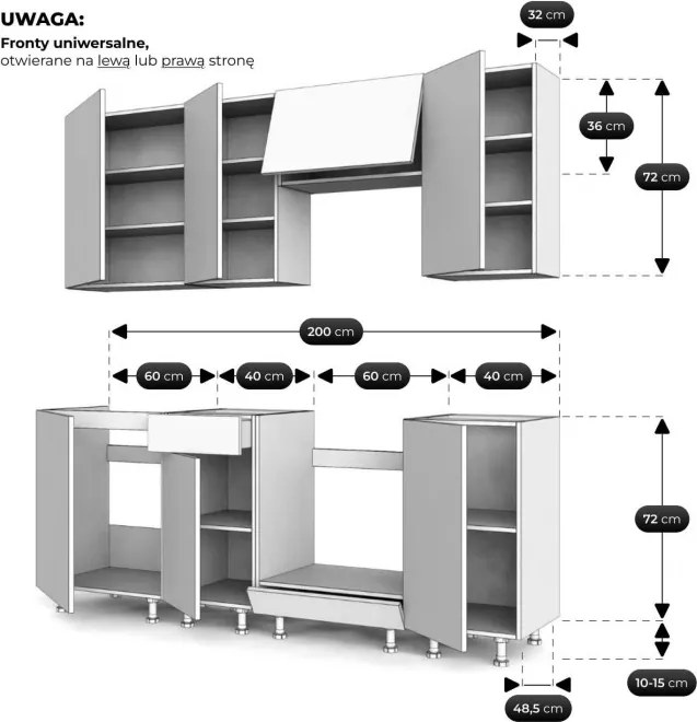Zestaw Mebli Kuchennych MODERN 200 cm Dąb Evoke Loftowy