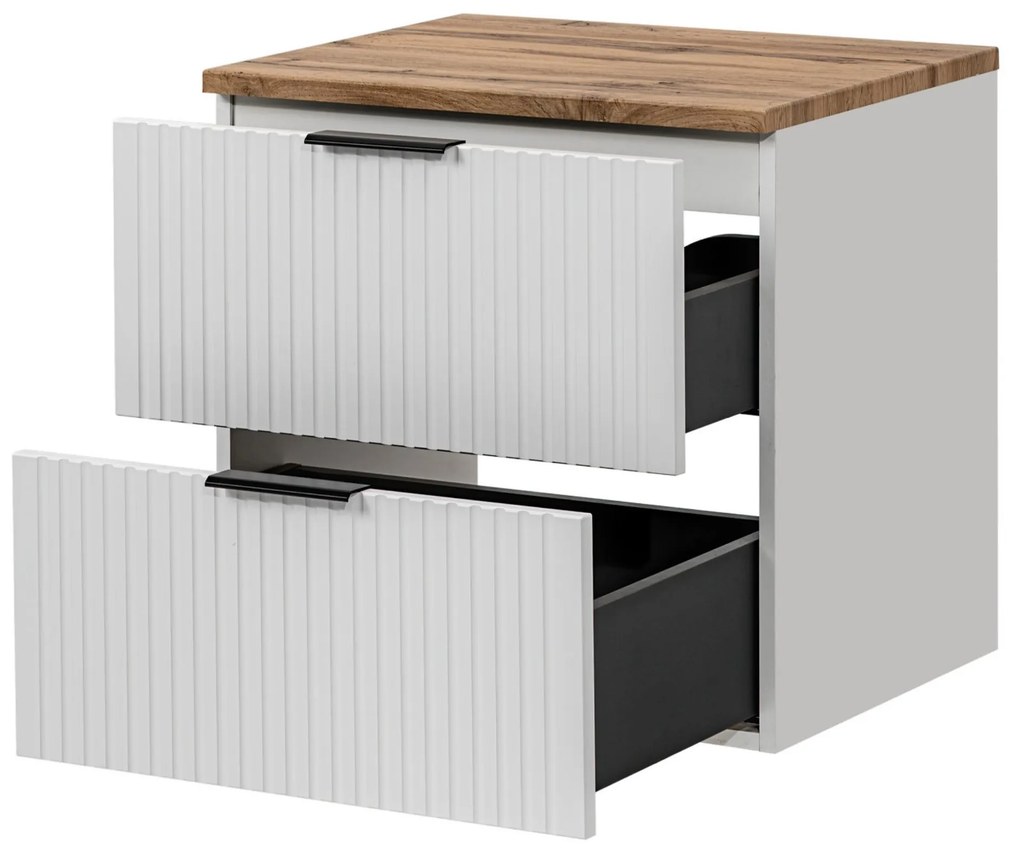 Zestaw Szafka umywalkowa biała ASTROS 60 x 46 cm White z dębowym blatem OAK