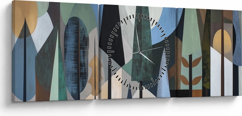 Obraz - Naturalna geometria abstrakcyjna II. (z zegarem) (90x30 cm)