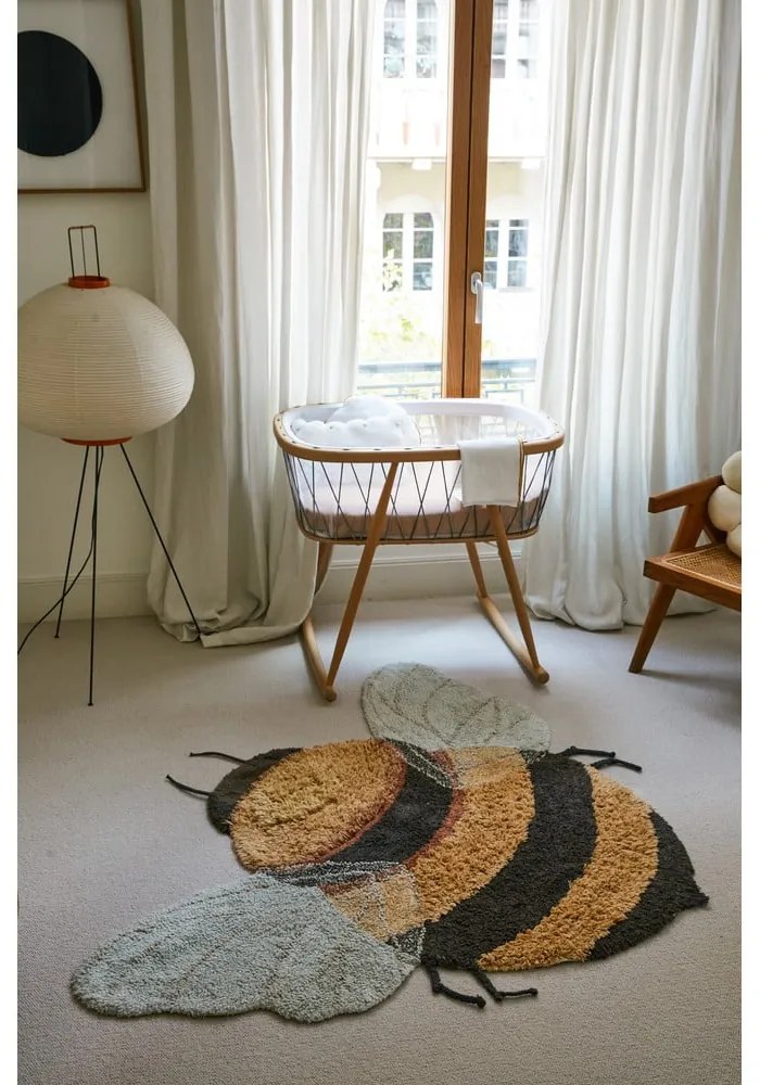 Żółty bawełniany dywan dziecięcy tkany ręcznie odpowiedni do prania 115x150 cm Bee – Lorena Canals