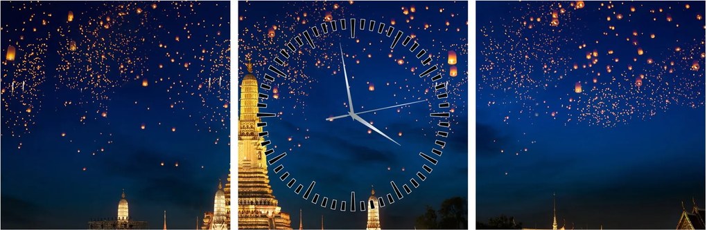 Obraz - Lampiony szczęścia, Bangkok (z zegarem) (90x30 cm)