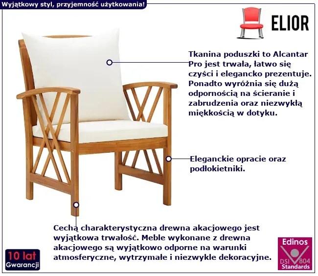 Krzesła ogrodowe z białymi poduszkami - Loxar