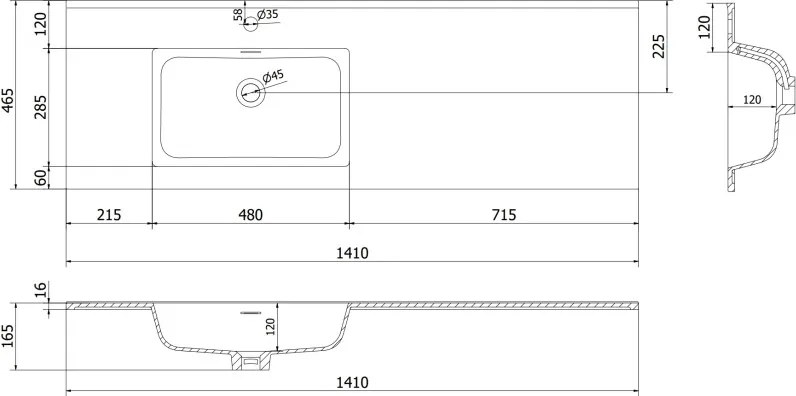 Mexen Otis umywalka wpuszczana w blat lewa 141 x 46,5 cm, czarna mat - 25181471L