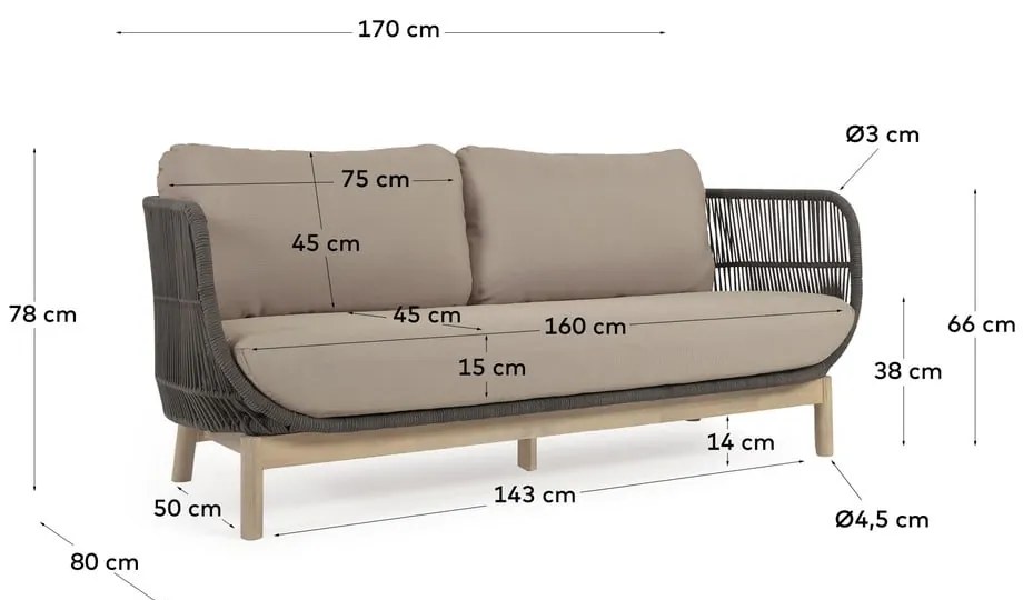 Sofa ogrodowa w kolorze khaki Kave Home Catalina