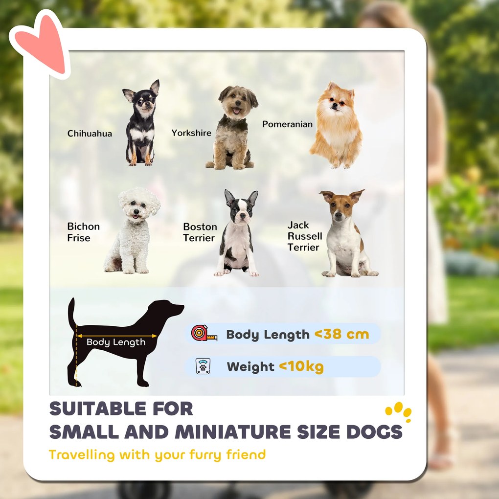 PawHut Wózek składany dla psa z poduszką, okienkami z siatki, uchwytem na napój, obracalne kółka 360° dla małych psów do 10 kg szary | Aosom PL
