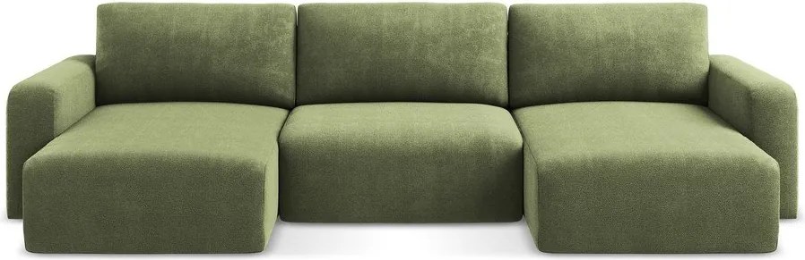 Zielony rozkładany narożnik ze schowkiem z tkaniny szenilowej (w kształcie litery U) Kona – Makamii