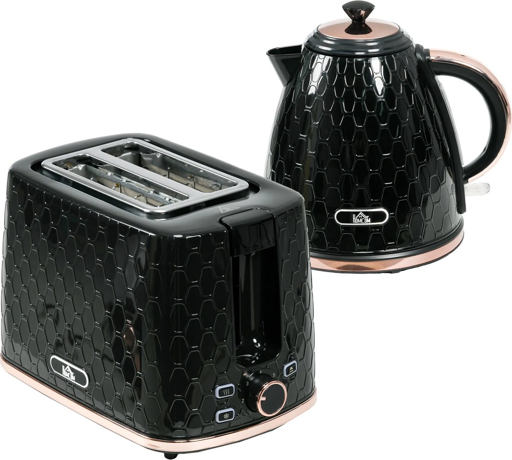 HOMCOM Zestaw czajnika i tostera, 1,7 L, różne tryby, wskaźniki LED, czarny