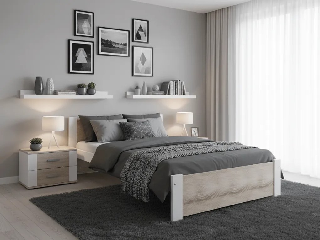 Łóżko IKAROS 90 x 200 cm, białe/dąb sonoma Stelaż: Ze stelażem listwowym rolowanym elastycznym, Materac: Materac Sommera