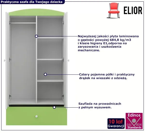 Szafa dwudrzwiowa dla dziecka Rostok 3X - zielona