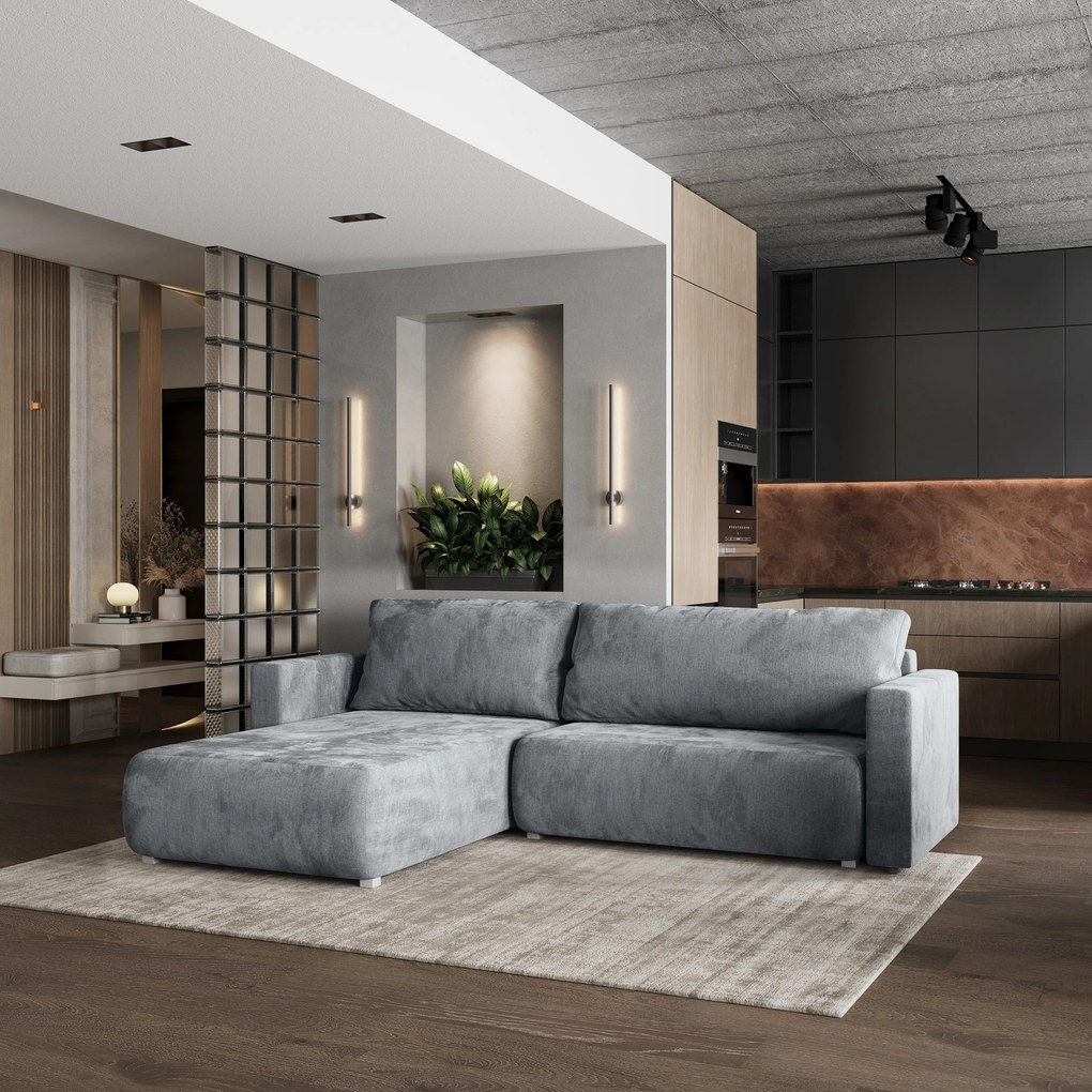 Masseno Narożnik TURIN z funkcją spania i pojemnikiem na pościel Narozniki L, Rozkładana sofa - Jasnoszary, MONOLITH 84