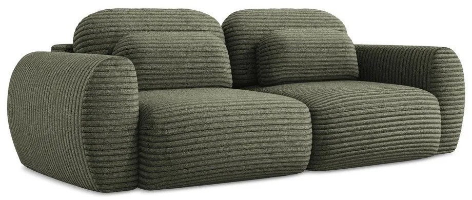 Zielona sztruksowa rozkładana sofa ze schowkiem 266 cm Kini – Makamii