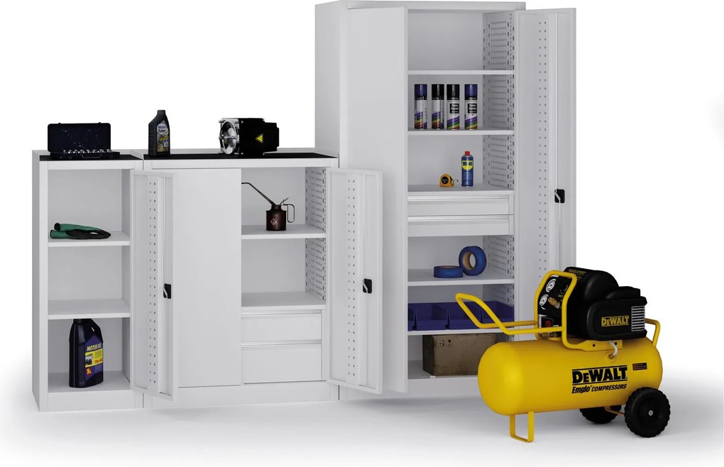 Szafa warsztatowa na narzędzia KOVOS, perforowana, 5 półek, 2 szuflady, 950 x 600 x 1950 mm, szary