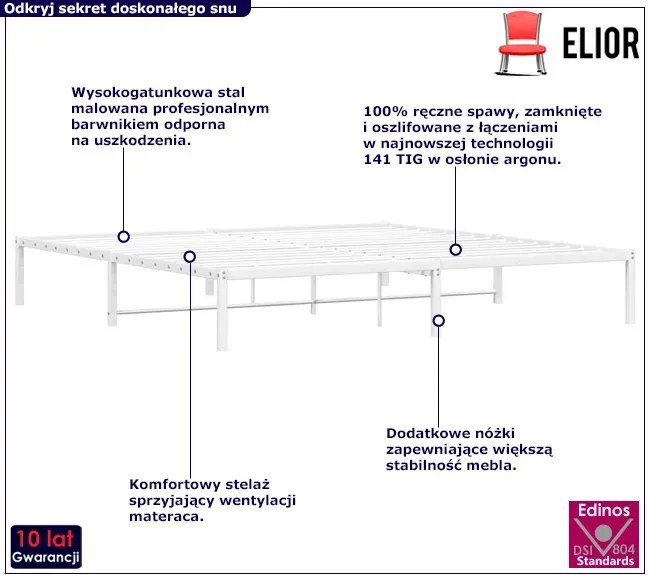 Białe metalowe minimalistyczne łóżko 160x200 cm Rimer 10X