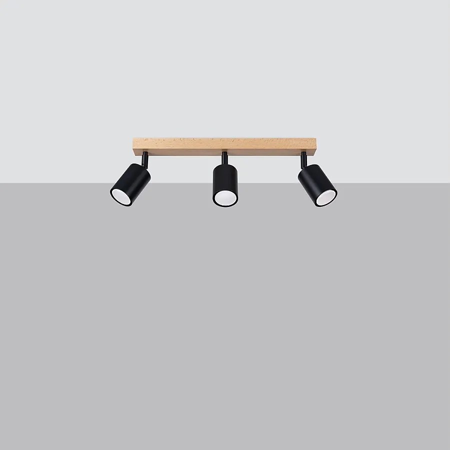 Plafony nowoczesny Flare, stal/drewno - 3 źródło światła 4000K - L.61 x H.17.5 cm - czarny/drewno