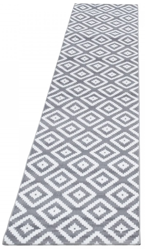 Dywan nowoczesny Plus Kwadraty szaro-kremowy 80 cm x 300 cm