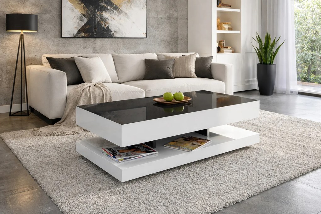 Stolik kawowy Tora 90x60 cm, kolor czarno-biały połysk