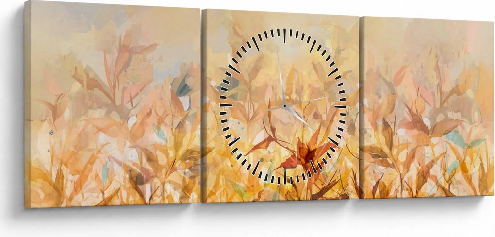 Obraz - Liście w jesiennych kolorach, obraz olejny (z zegarem) (90x30 cm)