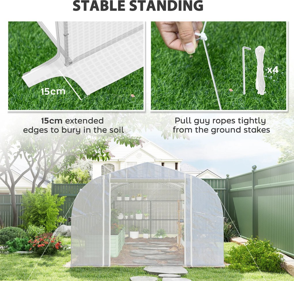 Outsunny Szklarnia 6x3x2 m, z 8 oknami, drzwiami, siatkami przeciw owadom, metalową ramą, Biały