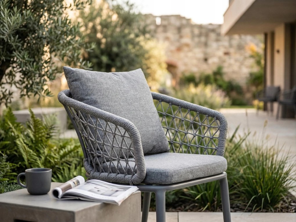 Krzesło ogrodowe aluminiowe antracyt taras sznurowane lekka rama 58x66x79cm